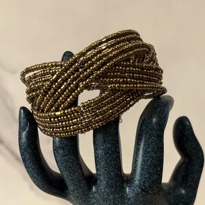 NWT Metallic Antique Gold Seed Bead Statement Bracelet